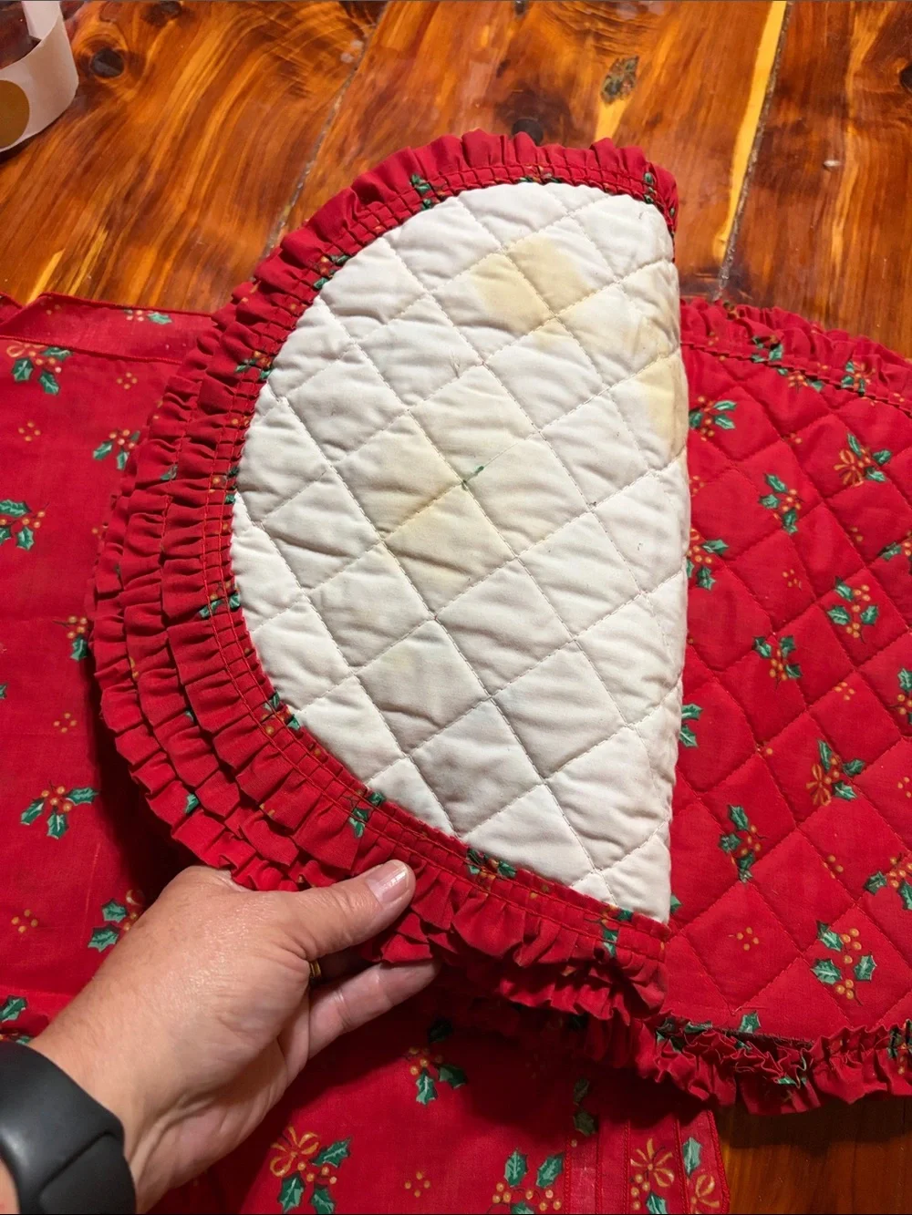 Vintage Red Quilted Christmas Placemat Set w/matching Napkins